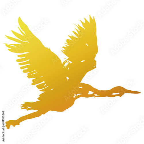 黄金の鶴の墨絵風のイラスト素材　ベクター