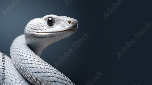White snake in alert position isolated on gray background