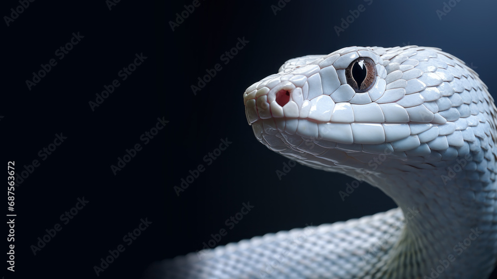 White snake in alert position isolated on gray background White snake in alert position isolated on gray background