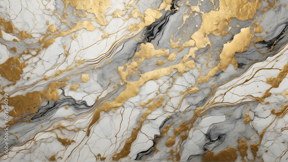 Abstract marble background with gold and black veins, AI generated