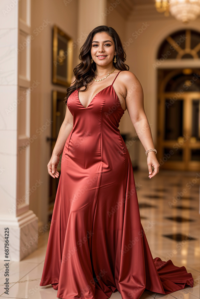 Elegant beautiful latina curvy plus size woman model in a dress, luxury background, body positivity and diversity concept, portrait hd Elegant beautiful latina curvy plus size woman model in a dress, luxury background, body positivity and diversity concept, portrait hd
