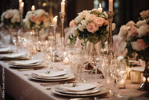 Elegance Unveiled: Enchanting Wedding Reception Hall with Lush Florals and Sparkling Chandelier