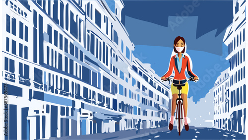 she goes to work by bicycle in the city