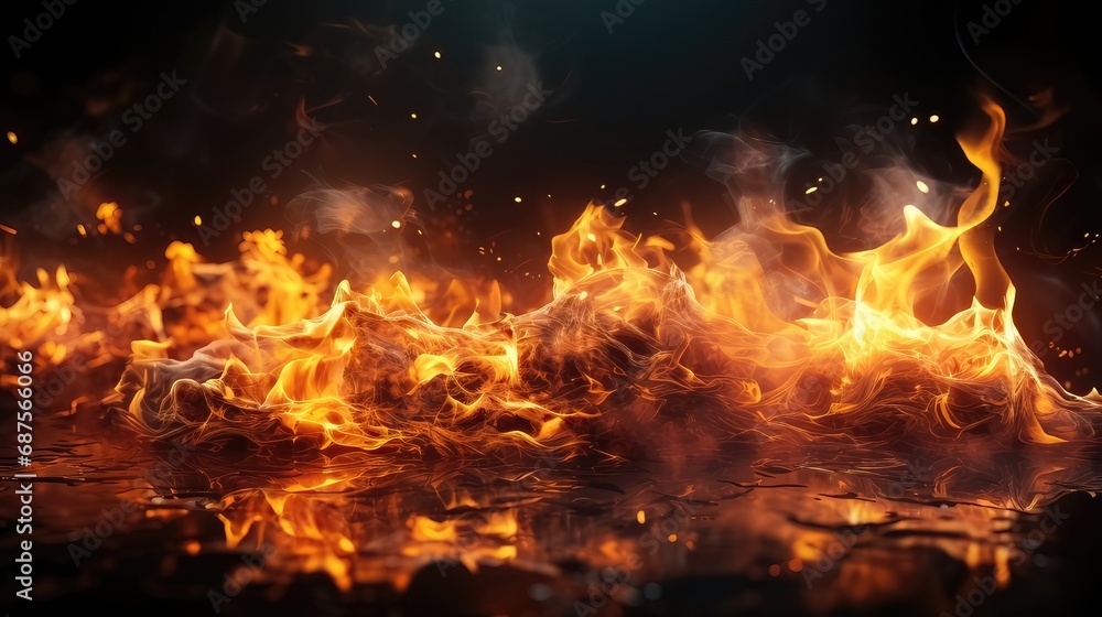 Dazzling Set of Flaming Fires and Sparkling Sparks on Solid Background