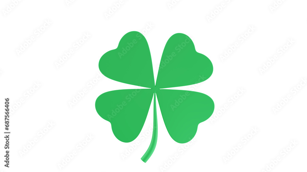 Green four leaf clover isolated on transparent and white background. Clover concept. 3D render Green four leaf clover isolated on transparent and white background. Clover concept. 3D render