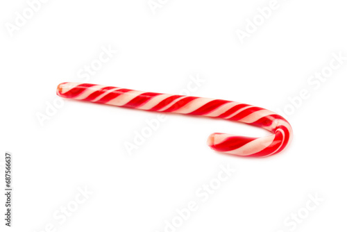 Candy cane isolated on white background. Christmas sweets. Christmas candy. New Year. A traditional sweet gift for the Christmas tree. Holiday concept.