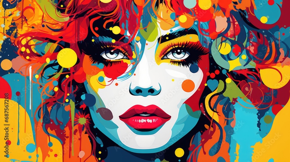 Vibrant Abstract Pop Art Woman's Face