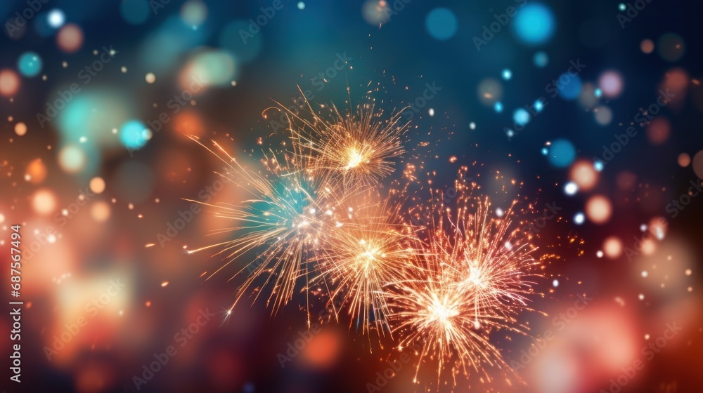 Fototapeta premium bokeh lights on fireworks background, Advertisement, Print media, Illustration, Banner, for website, copy space, for word, template, presentation