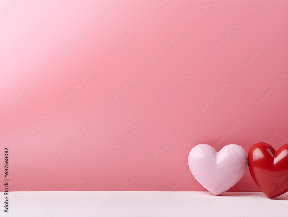 Background with hearts with free space for text on pastel pink background, valentines day concept, Mother's Day concept, Greetings, Copy space
