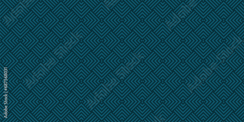 Fototapeta Naklejka Na Ścianę i Meble -  Geometric lines vector seamless pattern. Elegant subtle texture with stripes, squares, chevron, arrows, lines. Abstract teal linear graphic background. Trendy geo ornament. Modern dark repeat design