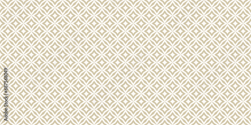 Vector abstract geometric floral seamless pattern. Subtle golden background. Simple minimal oriental ornament. Gold texture with small diamond shapes, stars, rhombuses, grid. Luxury repeat design