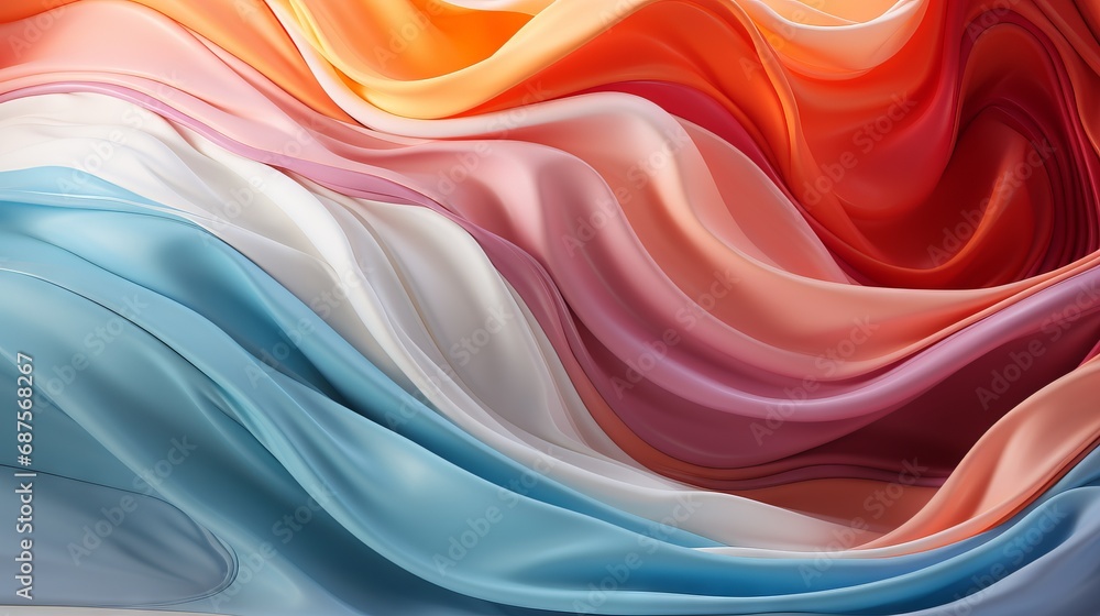 Fototapeta premium 3D abstract background from wavy lines, pastel shades, banner with place for text, Concept: mixing paint shades