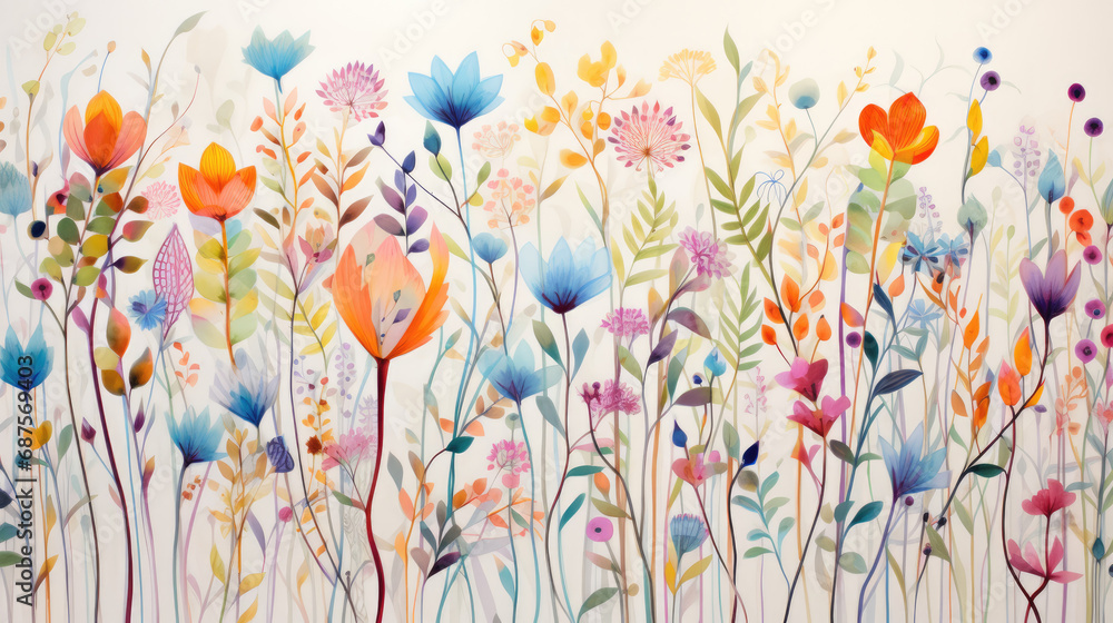 Colorful illustration of wildflowers art - spring flowers background