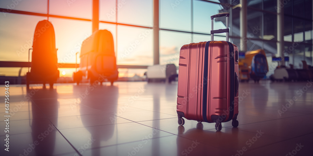 Luggage in airport, people waiting for plane concept Luggage in airport, people waiting for plane concept
