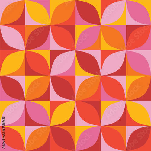 Retro circles red orange mosaic pattern