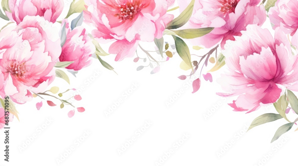 Fototapeta premium watercolor border frame with tender flowers, illustration for invitation, wedding design, greeting card 