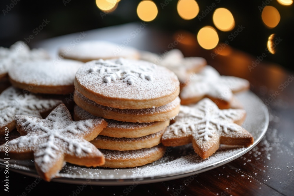 The soft, powdery texture of sugar-dusted Christmas cookies The soft, powdery texture of sugar-dusted Christmas cookies