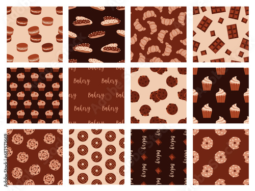 set of seamless patterns bakery for card, wallpaper, background and textile.