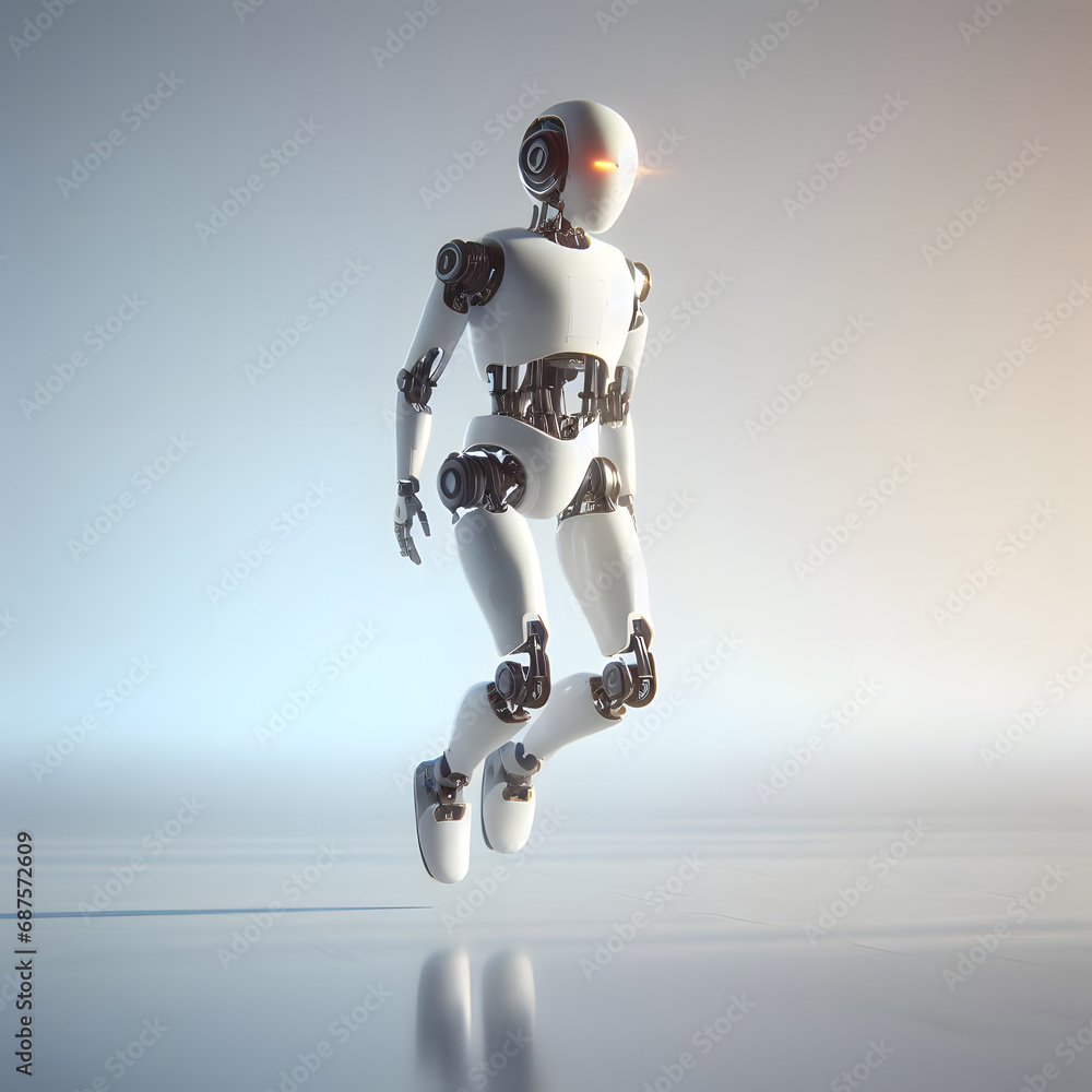 Fototapeta premium Humanoid robot floating in empty abstract space