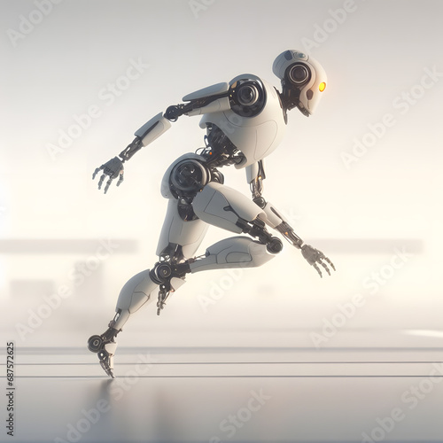 Humanoid robot running in empty abstract space © Tim Bird