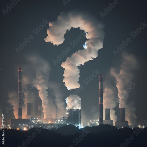 Power station chimneys emit question mark shaped smoke