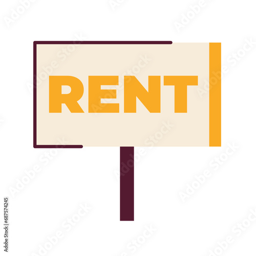 Rent house signboard real estate 2D cartoon object. Rental property. Realtor realestate sign isolated vector item white background. Renting building. Realty yard sign color flat spot illustration