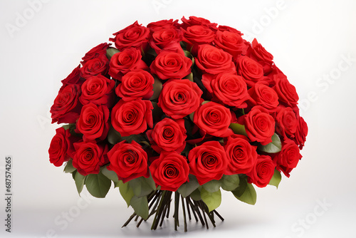 Bouquet of beautiful red roses on white background.