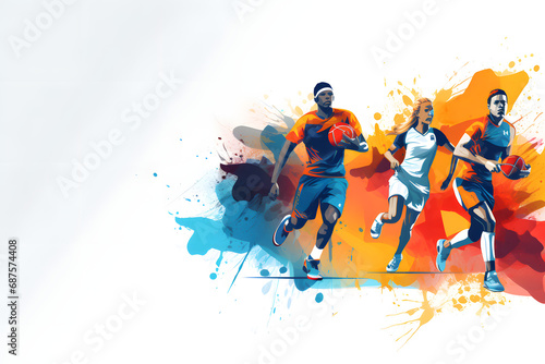Sports background design with sport players in different activities. photo