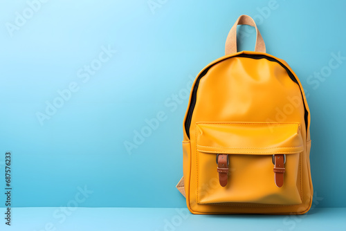 School bag on background space for text