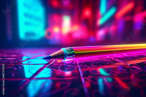 Pencil and pencils on colour background in box