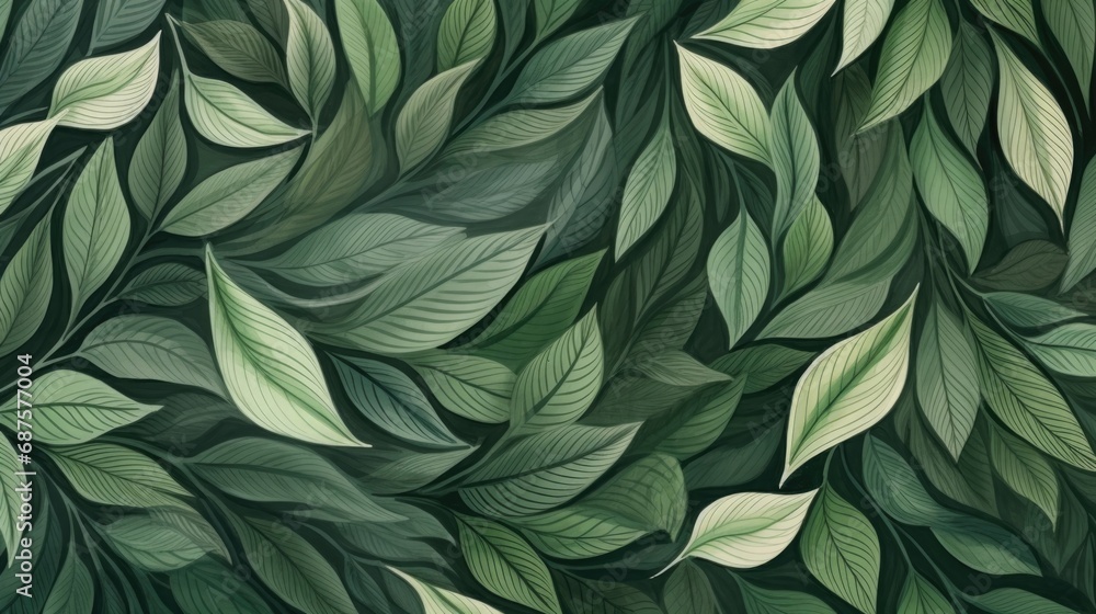 A green leaves forms a natural pattern doodle background of botanical texture. A green leaves forms a natural pattern doodle background of botanical texture.