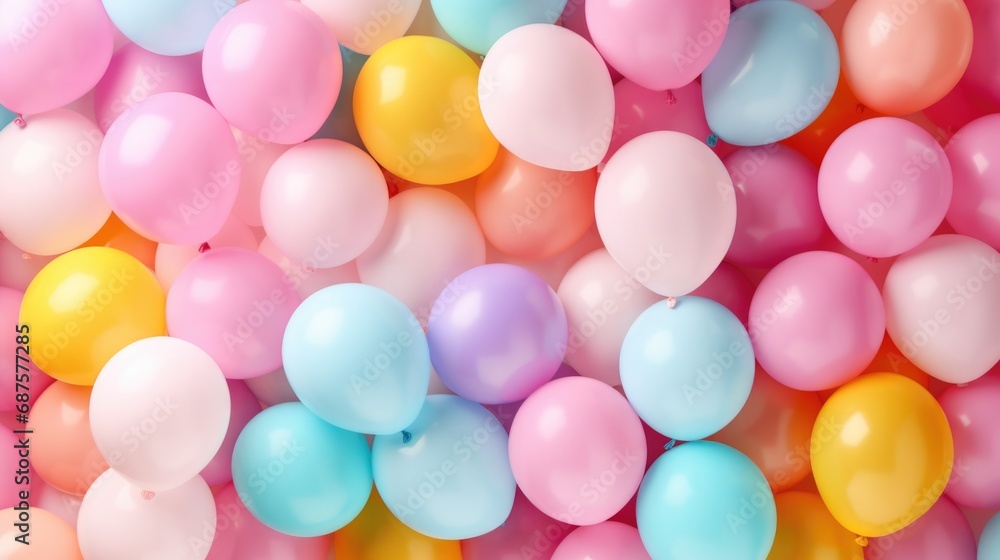 Abstract background of rainbow colored balloons celebrating
