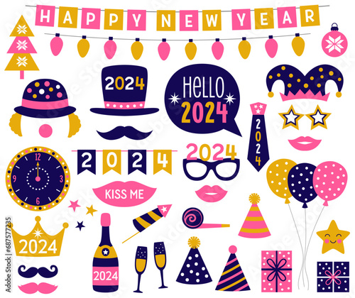 New Year 2024 vector fun party props