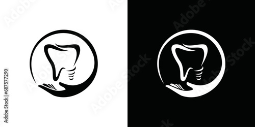 Dentistry clinic logo design with dental implant logo and abstract geometric lines creative design hand photo