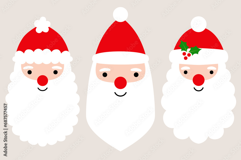 Santa Claus face illustrations with space for text on beards Santa Claus face illustrations with space for text on beards