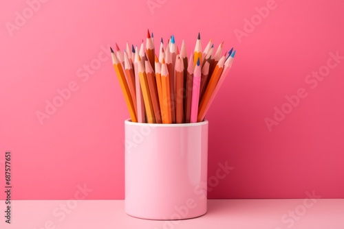 Pencil and pencils on colour background in box photo
