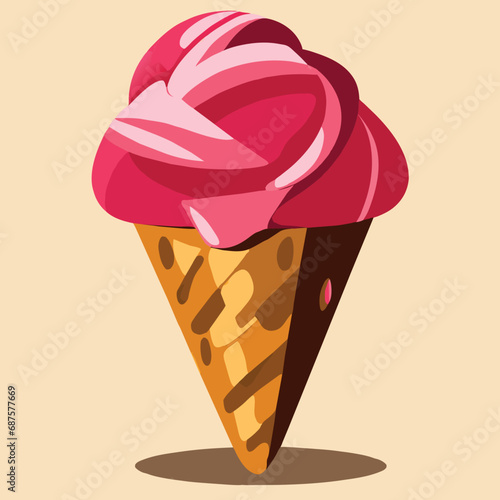 Strawberry flavored ice cream cone