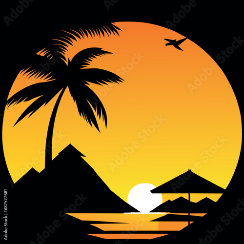 Sunset on the beach with palms