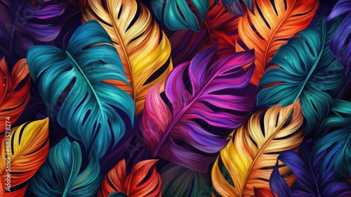 Modern colorful tropical leaves pattern.