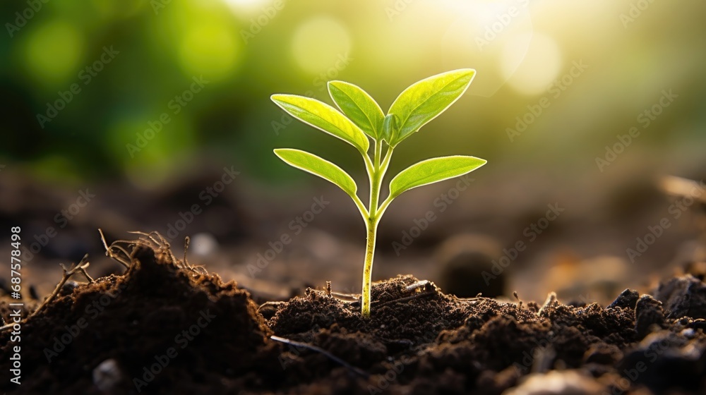 Plant growth in spring season with sunlight Plant growth in spring season with sunlight