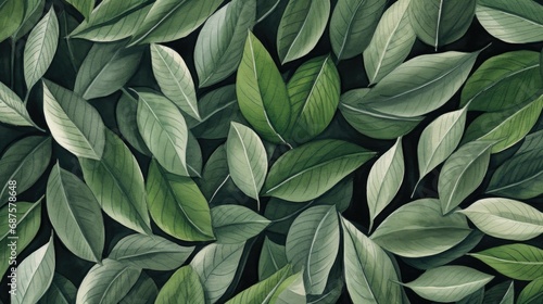 A green leaves forms a natural pattern doodle background of botanical texture.