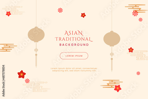 Asian traditional banner composed of oriental graphic sources. Oriental elements background for web, promotion, cover, flyer, poster and card.