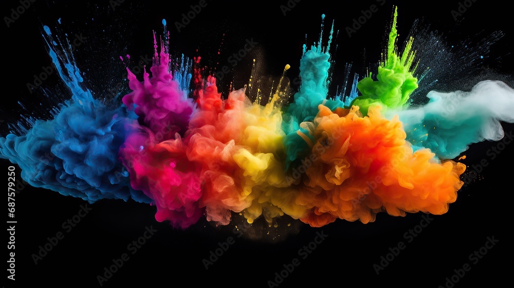Colorful Rainbow, abstract colorful powder , Freeze motion exploding color powder., Paint Colors Colorful Powder Blast