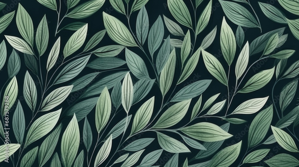 A green leaves forms a natural pattern doodle background of botanical texture. A green leaves forms a natural pattern doodle background of botanical texture.