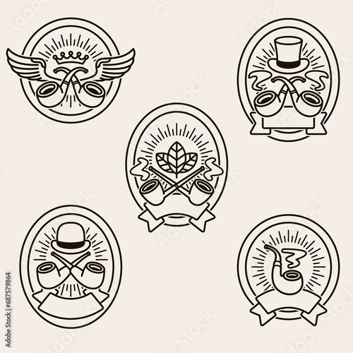 Tobacco pipes label and icons set. Collection icon tobacco pipes. Vector