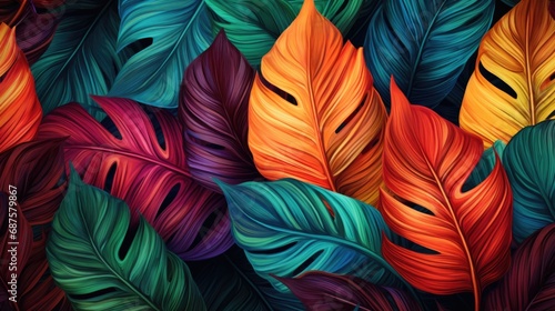 Modern colorful tropical leaves pattern. photo