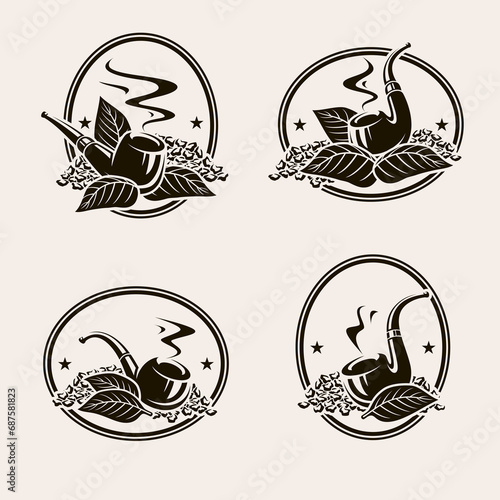 Tobacco pipes label and icons set. Collection icon tobacco pipes. Vector