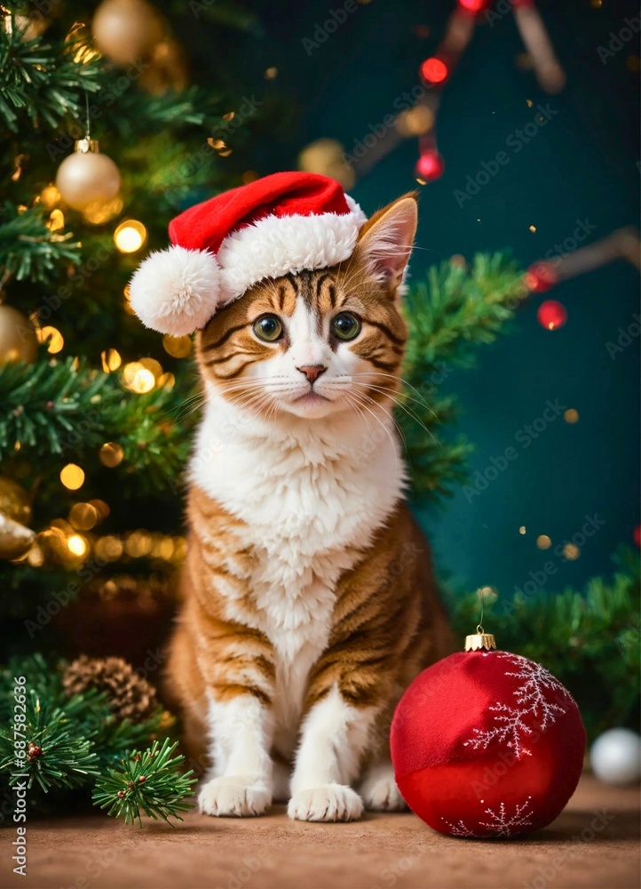 cat and christmas tree cat and christmas tree