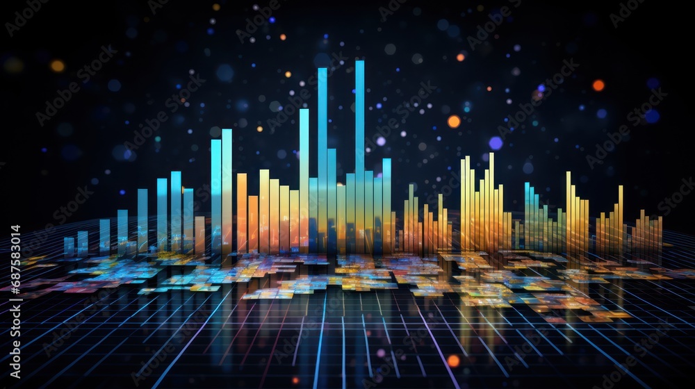 Representation of data analytics,charts, graphs and data driven insights emerging from a sea of information Representation of data analytics,charts, graphs and data driven insights emerging from a sea of information