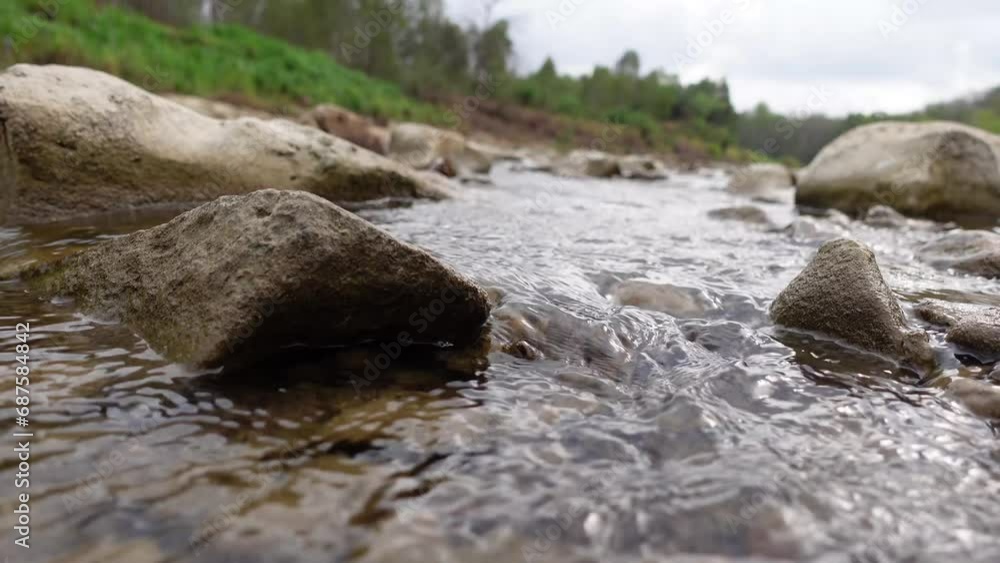 A close-up of water flowing under pressure reveals its dynamic force, intertwining with and shaping the surrounding rocks. A close-up of water flowing under pressure reveals its dynamic force, intertwining with and shaping the surrounding rocks.